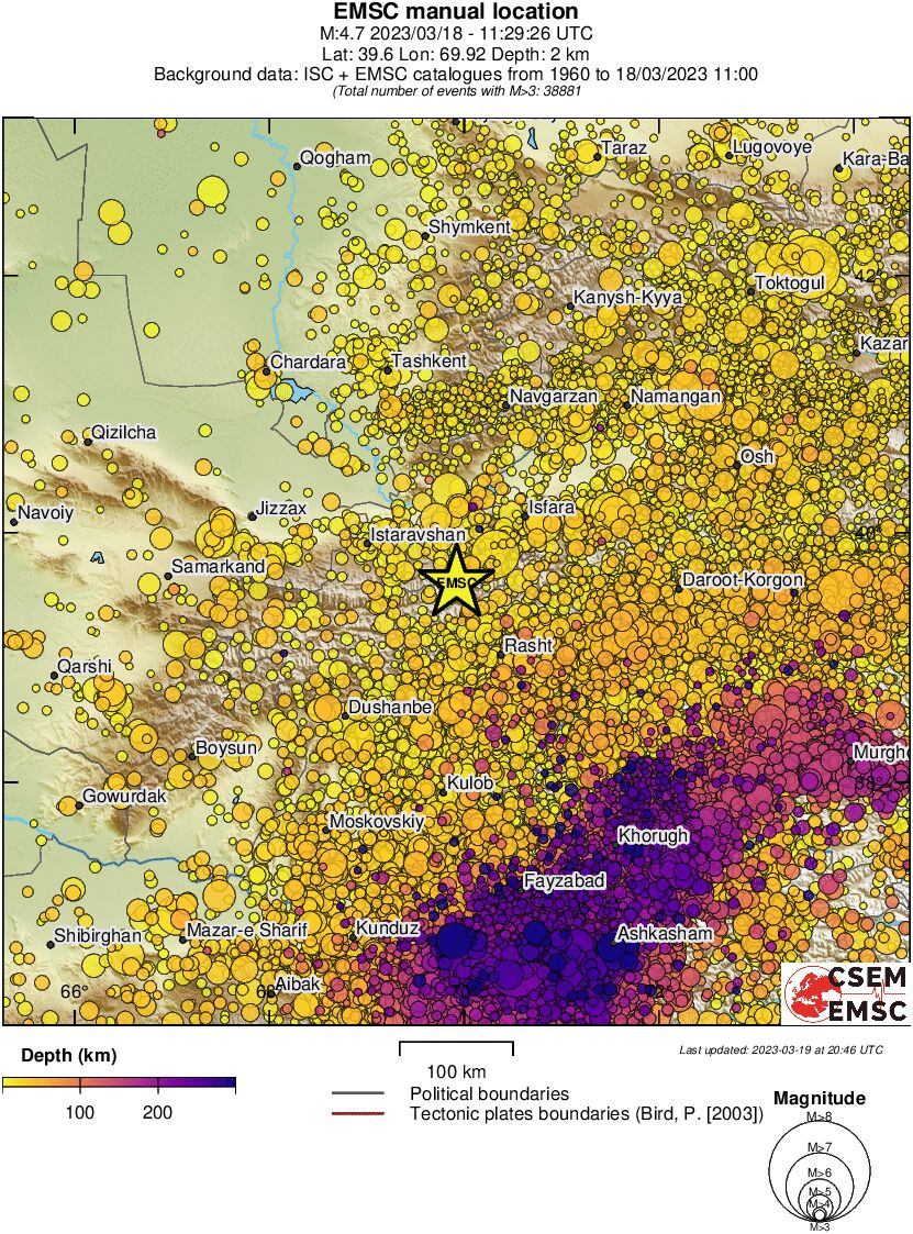 regional depth historical seismicity