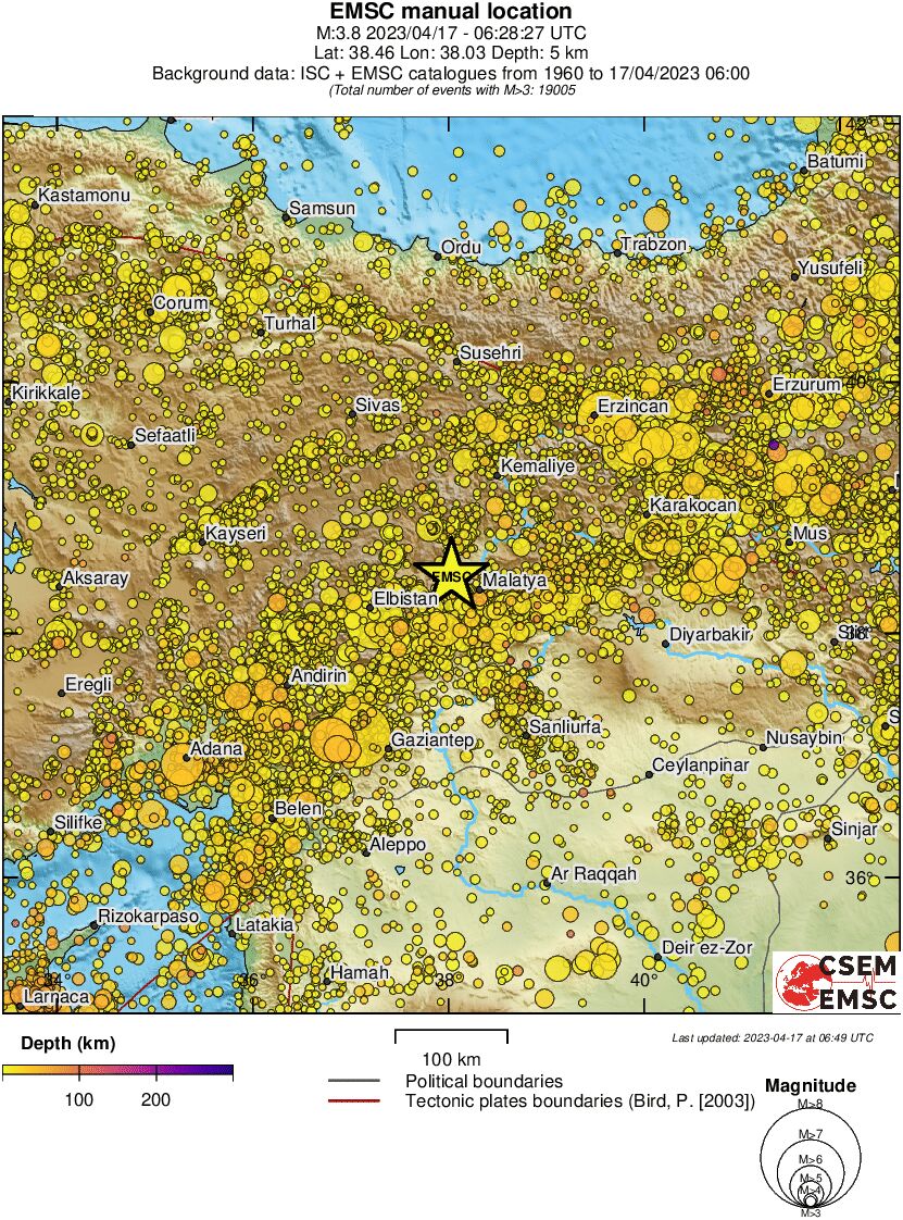 regional depth historical seismicity