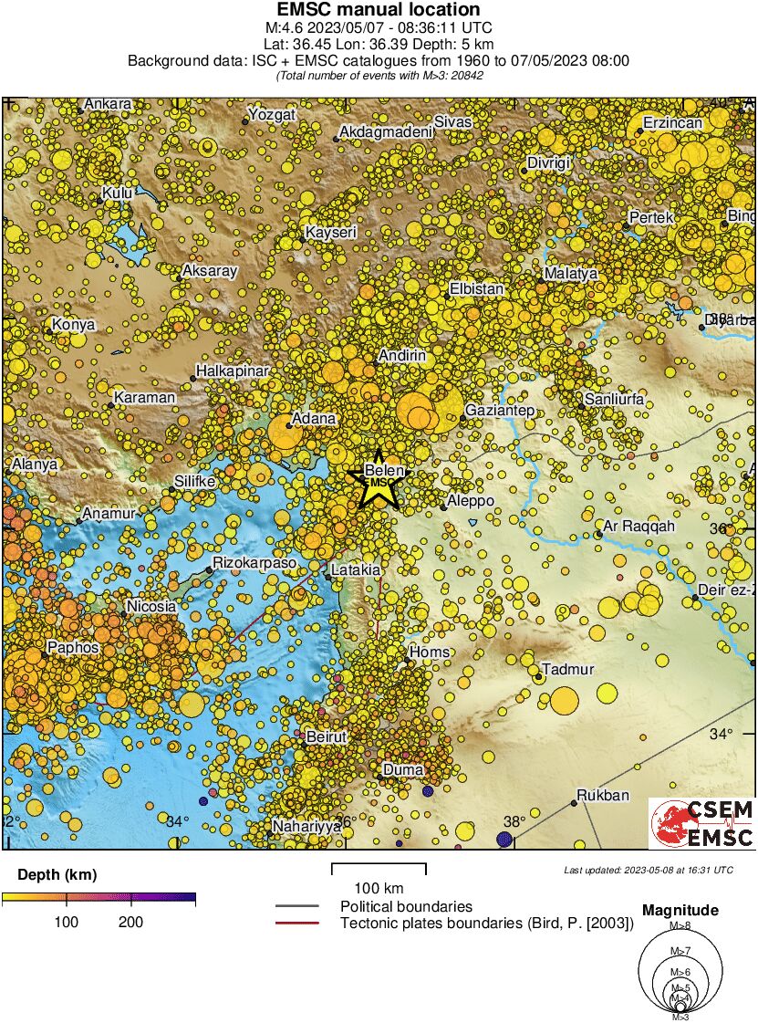 regional depth historical seismicity