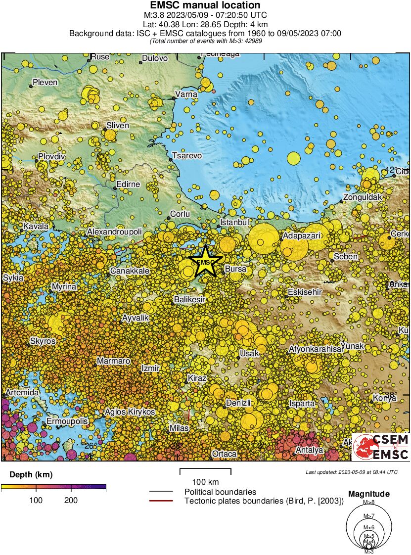 regional depth historical seismicity
