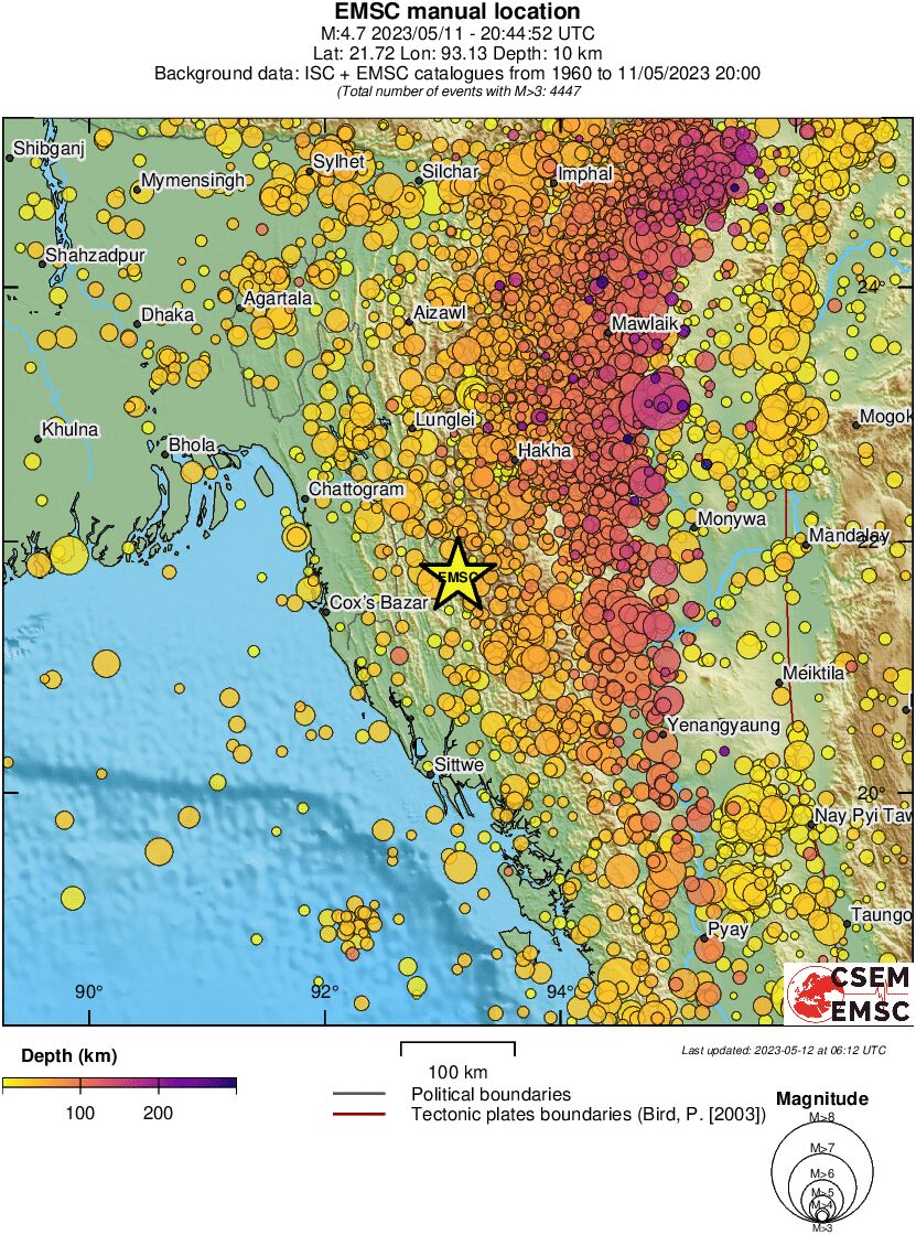regional depth historical seismicity