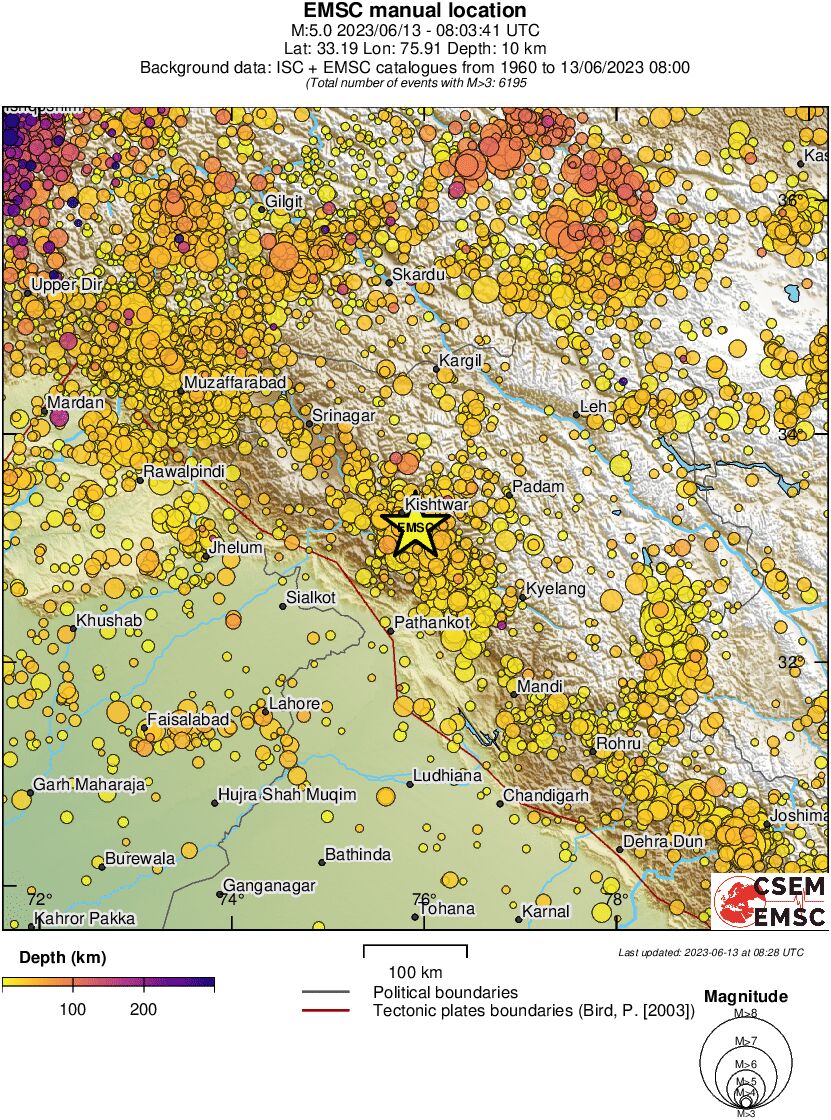 regional depth historical seismicity