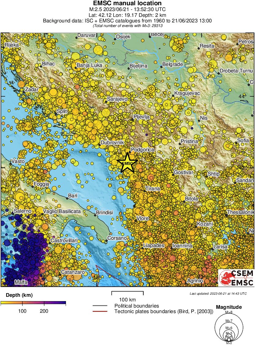 regional depth historical seismicity