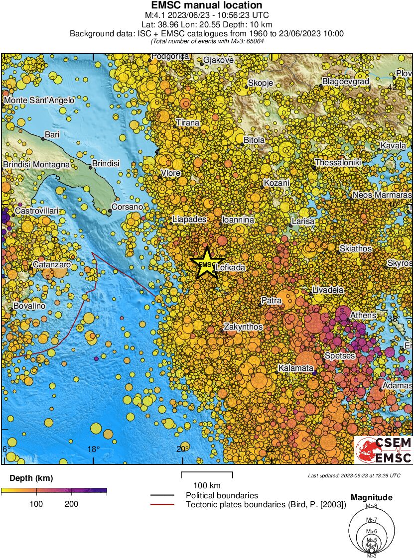 regional depth historical seismicity