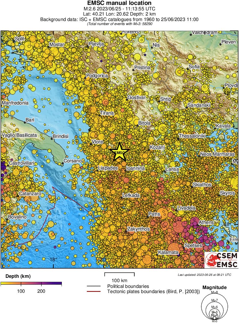 regional depth historical seismicity