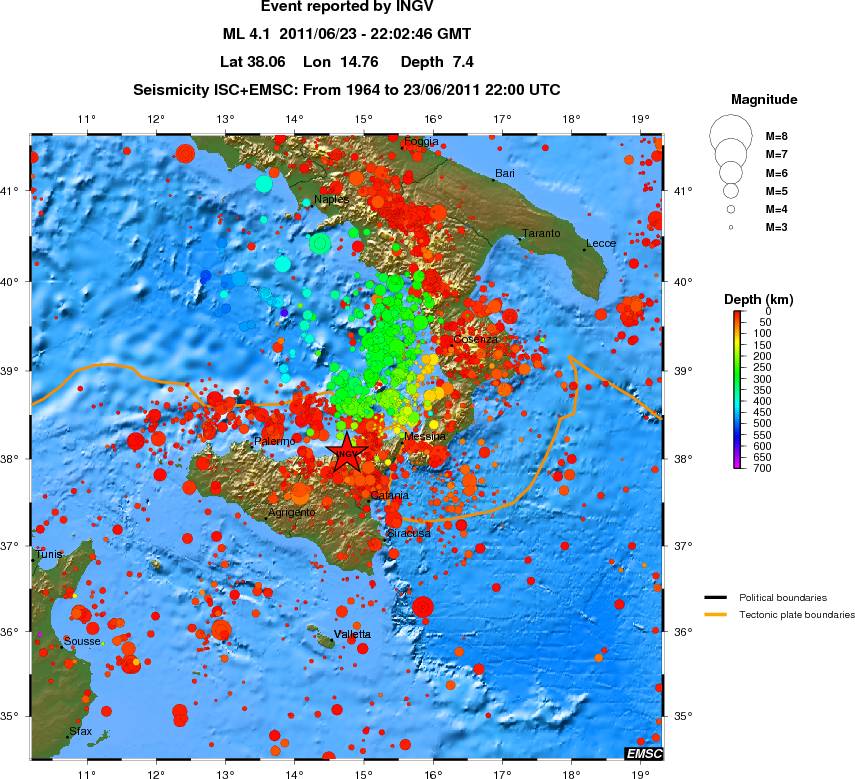 regional depth historical seismicity