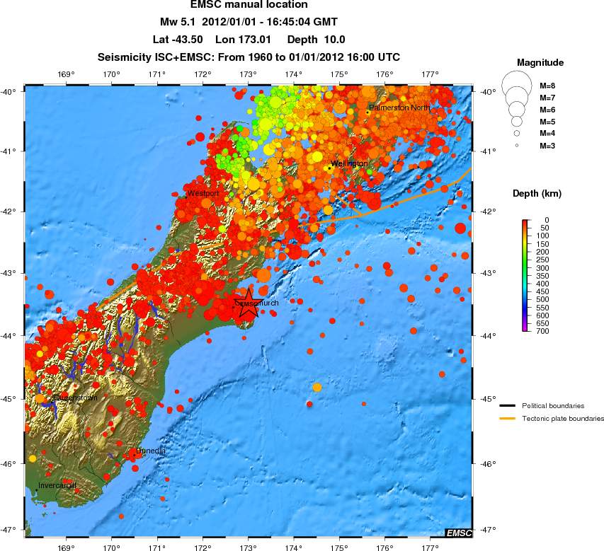 regional depth historical seismicity
