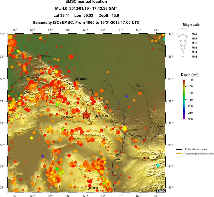 regional depth historical seismicity