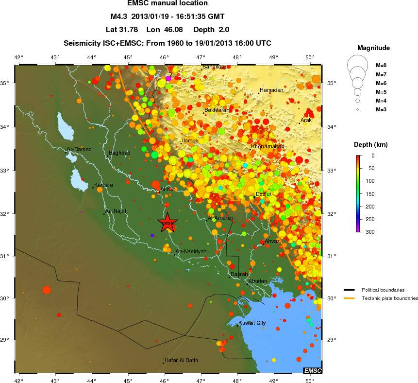regional depth historical seismicity
