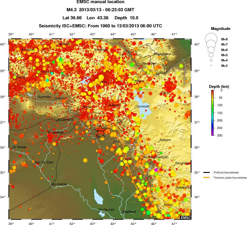 regional depth historical seismicity