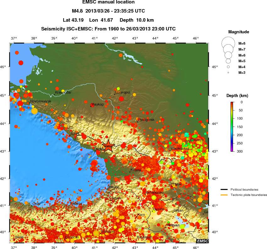 regional depth historical seismicity