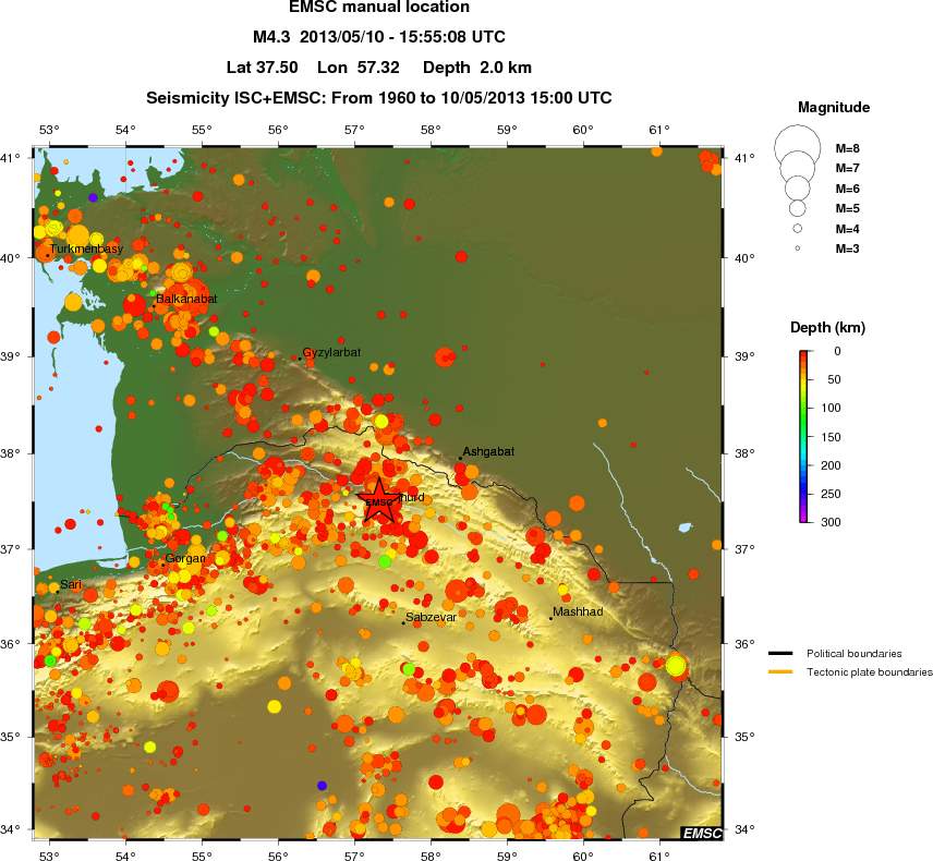 regional depth historical seismicity