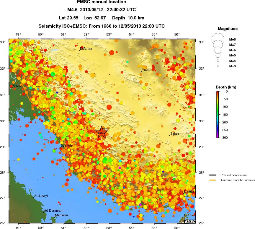 regional depth historical seismicity