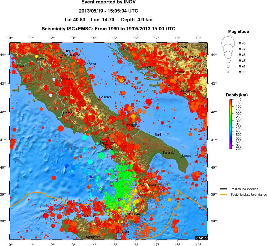 regional depth historical seismicity