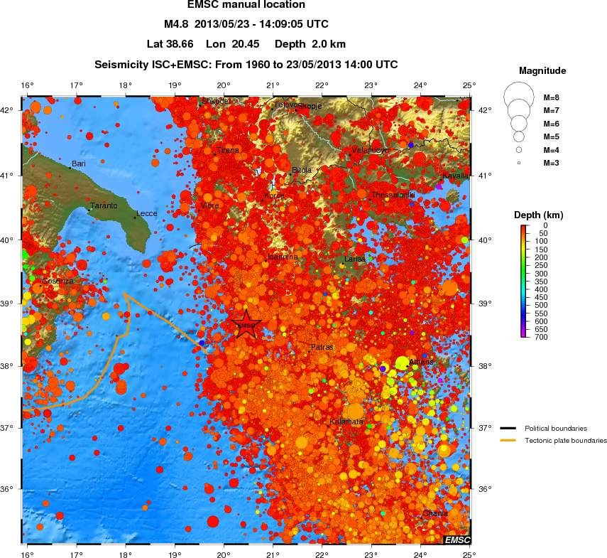 regional depth historical seismicity