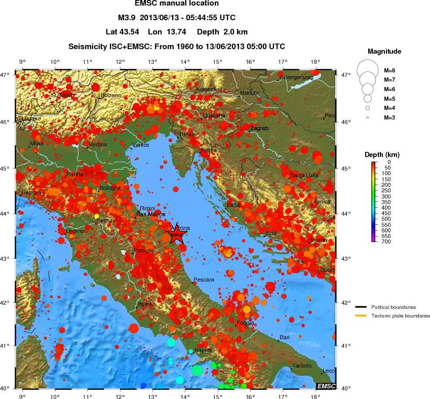 regional depth historical seismicity