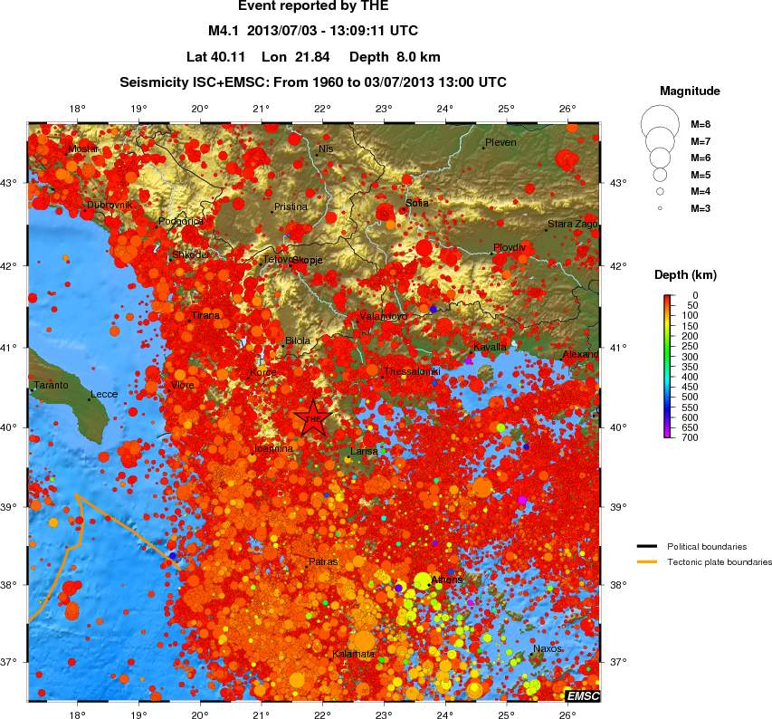 regional depth historical seismicity