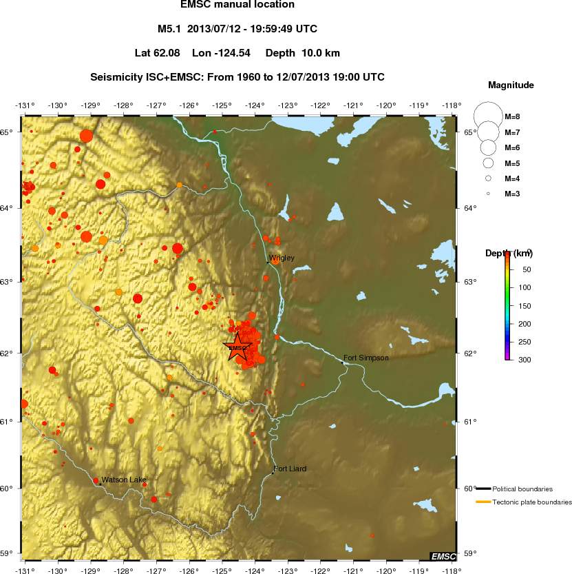 regional depth historical seismicity