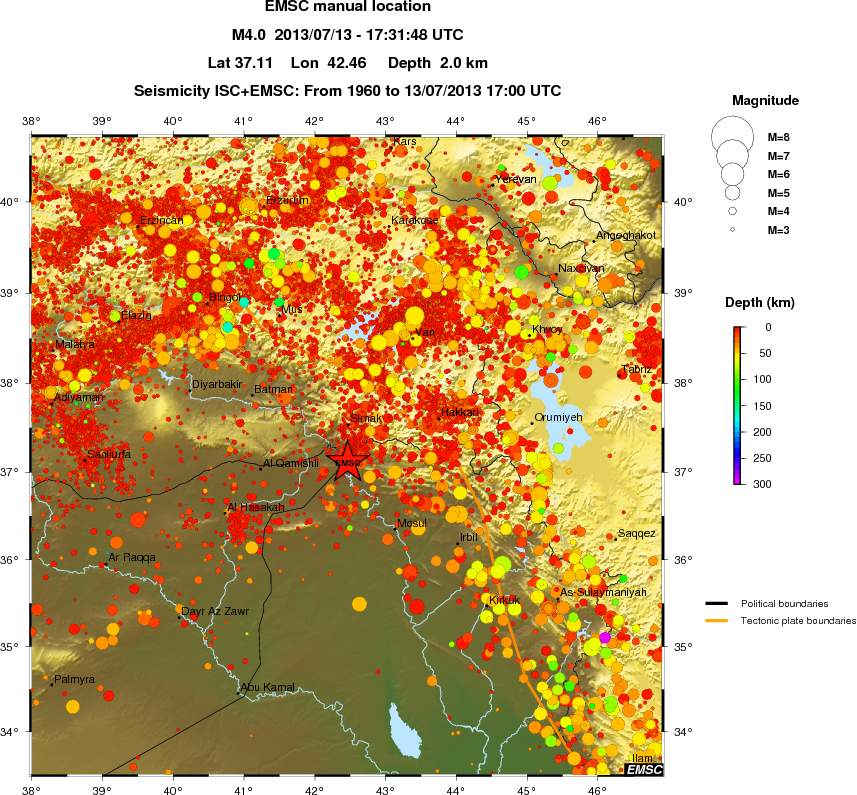 regional depth historical seismicity
