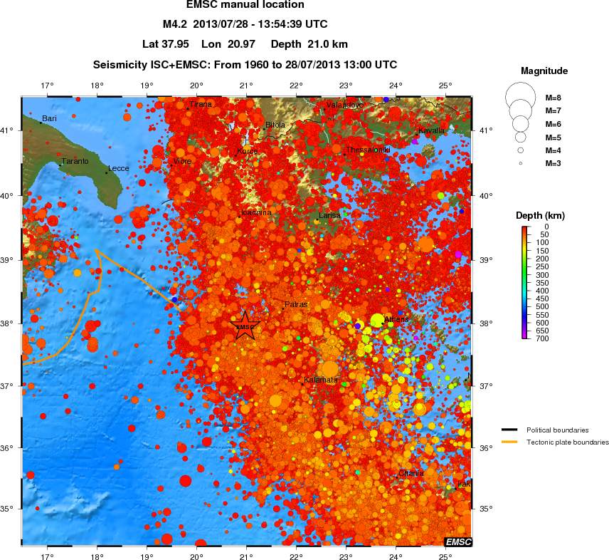 regional depth historical seismicity