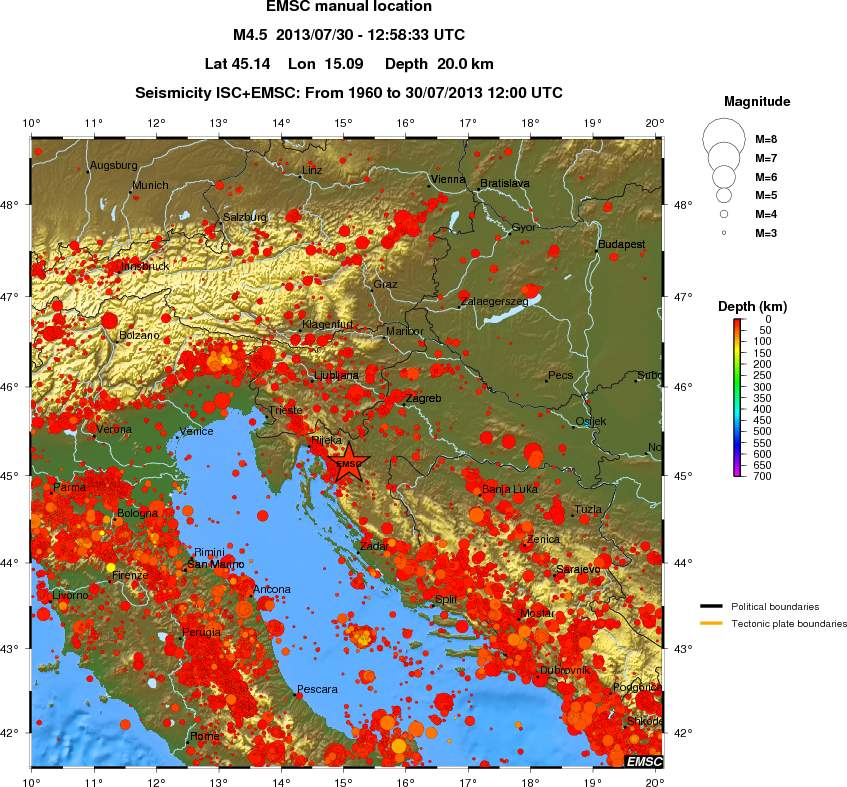 regional depth historical seismicity