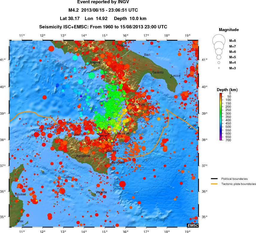 regional depth historical seismicity