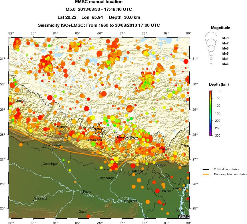 regional depth historical seismicity