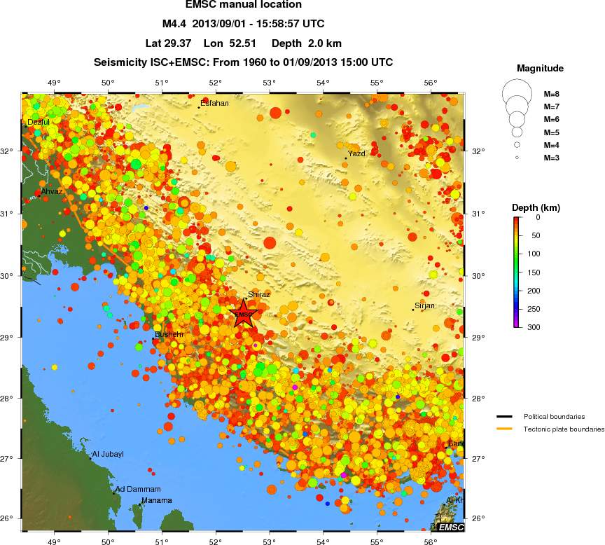 regional depth historical seismicity