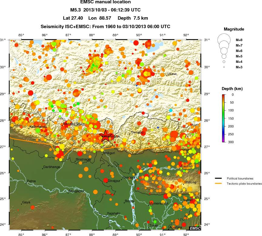 regional depth historical seismicity