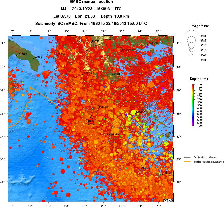 regional depth historical seismicity