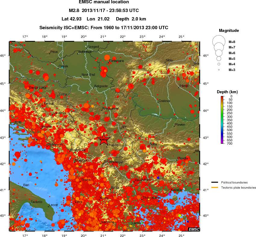 regional depth historical seismicity