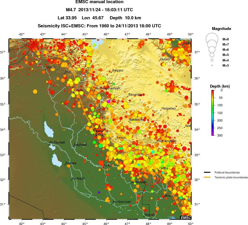 regional depth historical seismicity