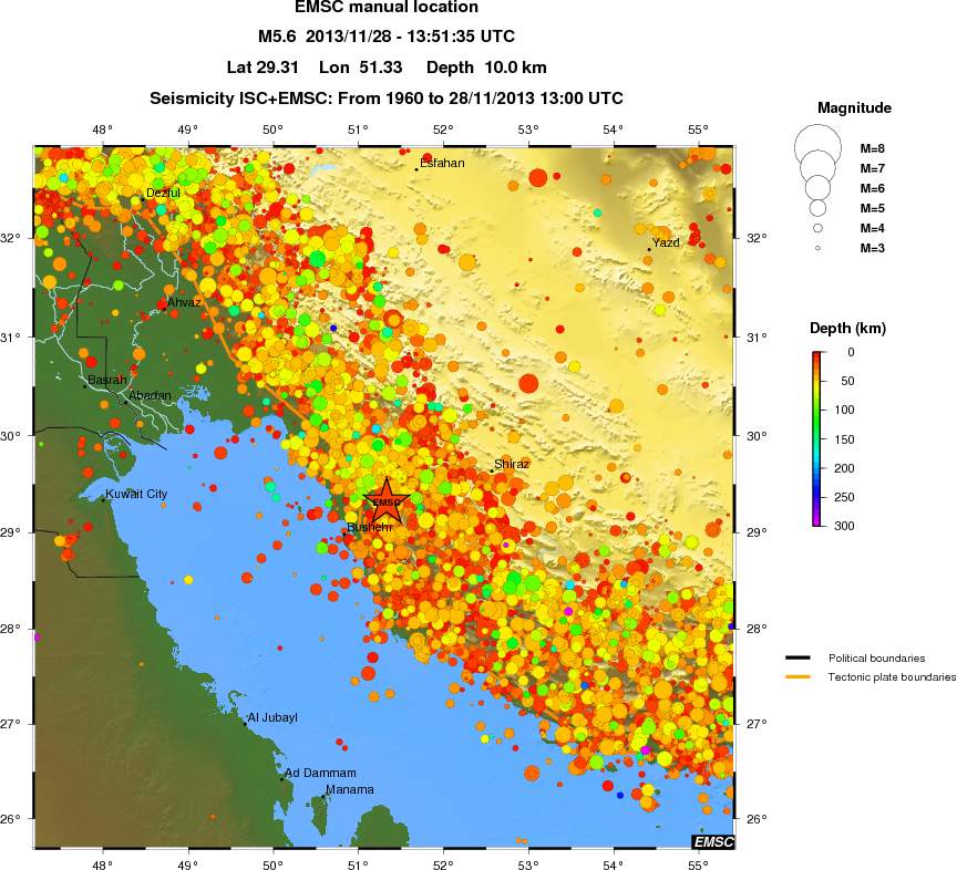 regional depth historical seismicity