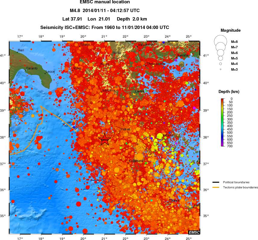 regional depth historical seismicity