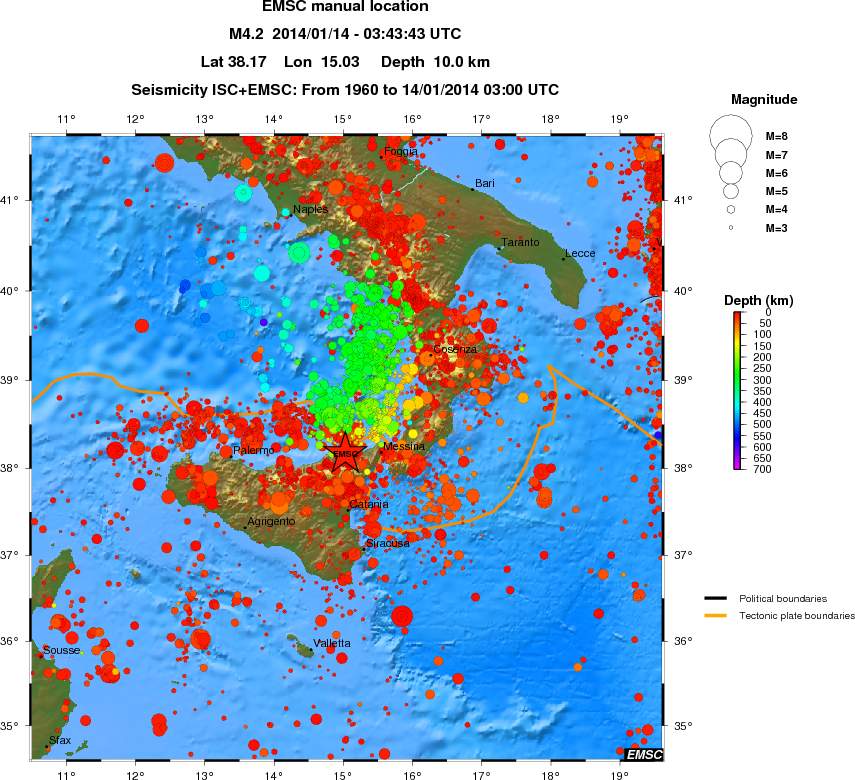 regional depth historical seismicity