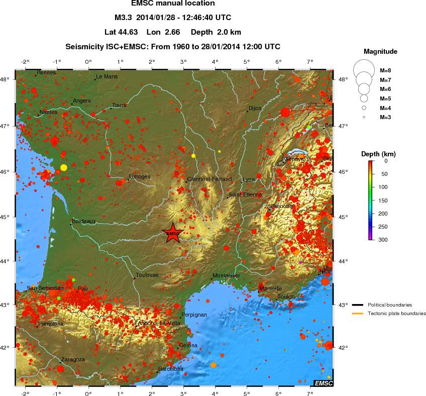 regional depth historical seismicity
