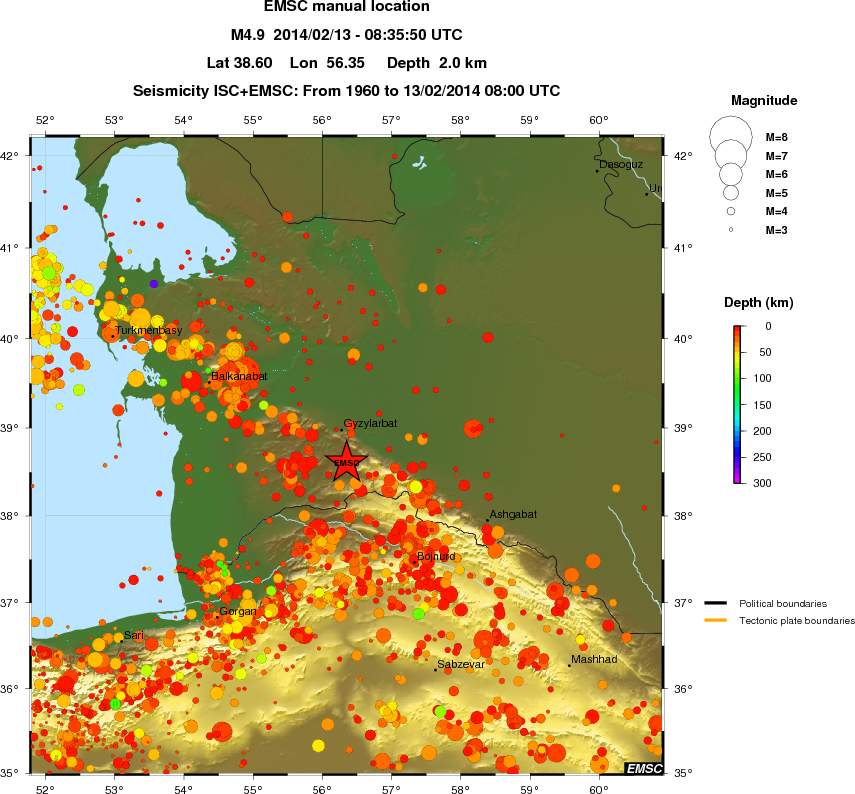 regional depth historical seismicity