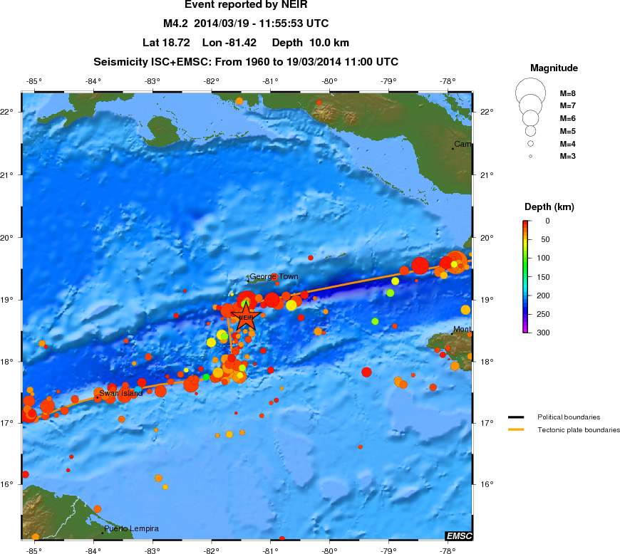 regional depth historical seismicity
