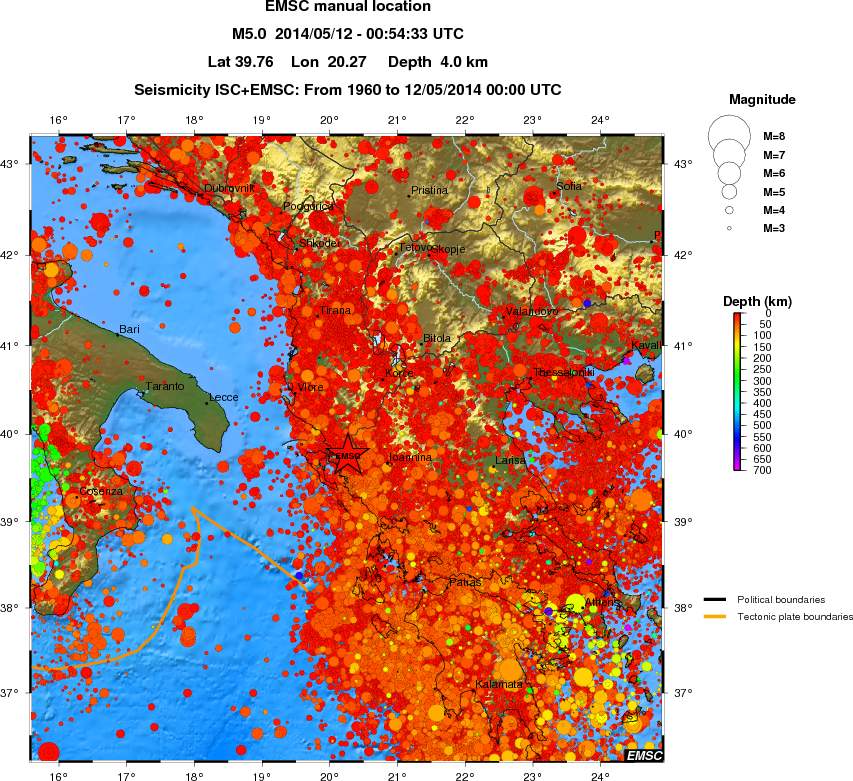 regional depth historical seismicity