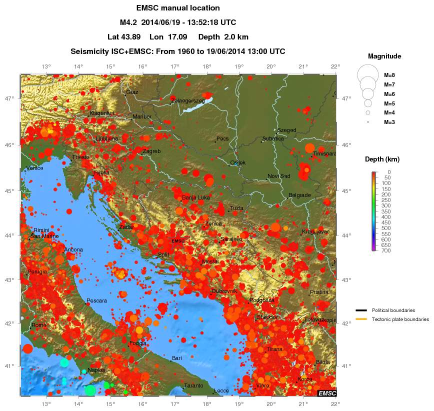 regional depth historical seismicity