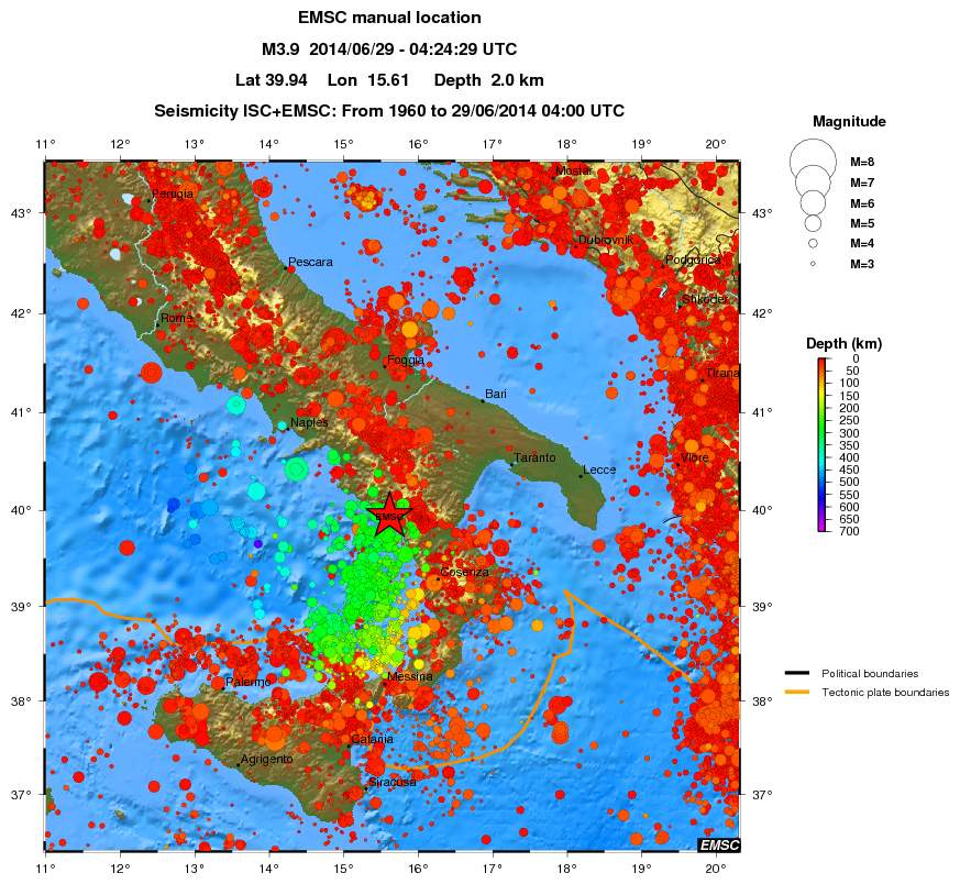 regional depth historical seismicity