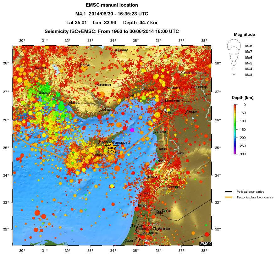 regional depth historical seismicity