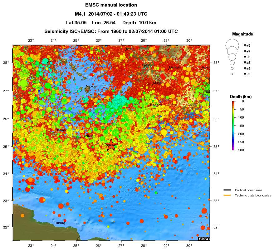regional depth historical seismicity
