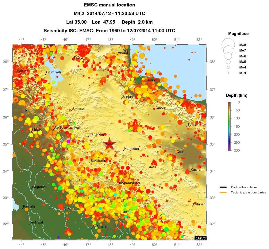 regional depth historical seismicity