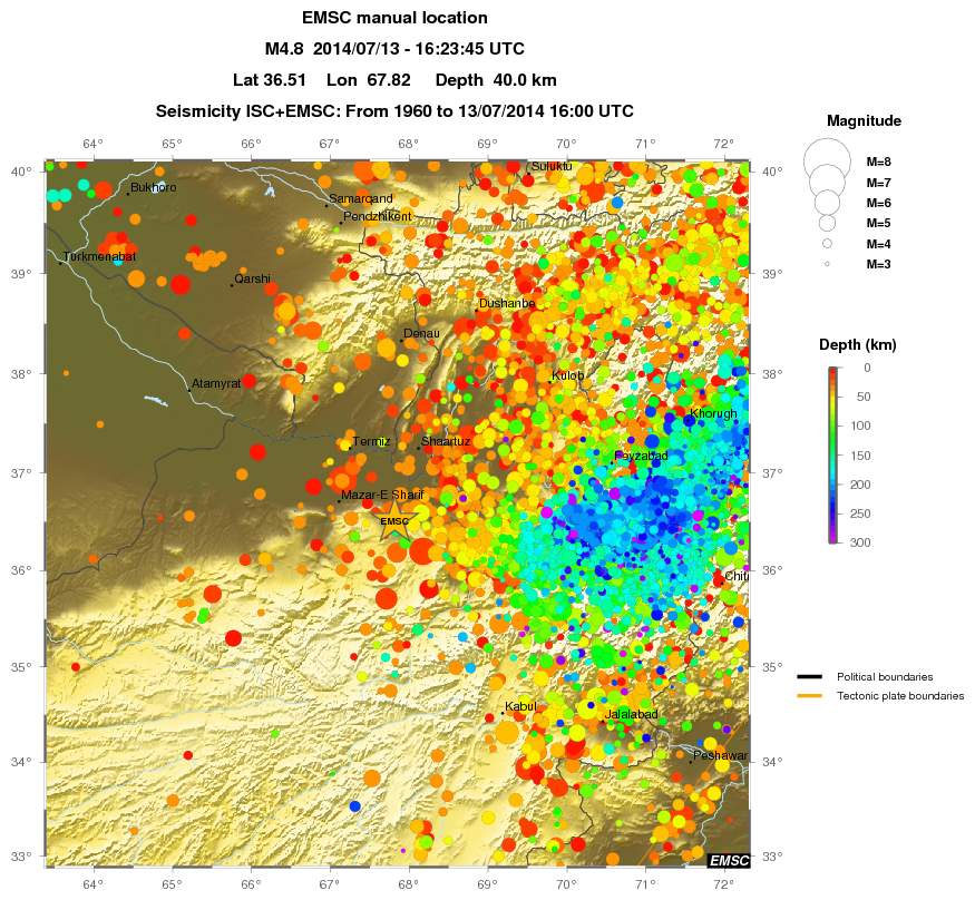 regional depth historical seismicity