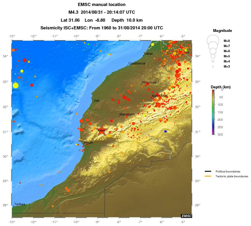 regional depth historical seismicity