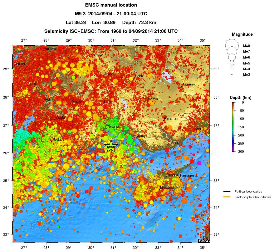 regional depth historical seismicity