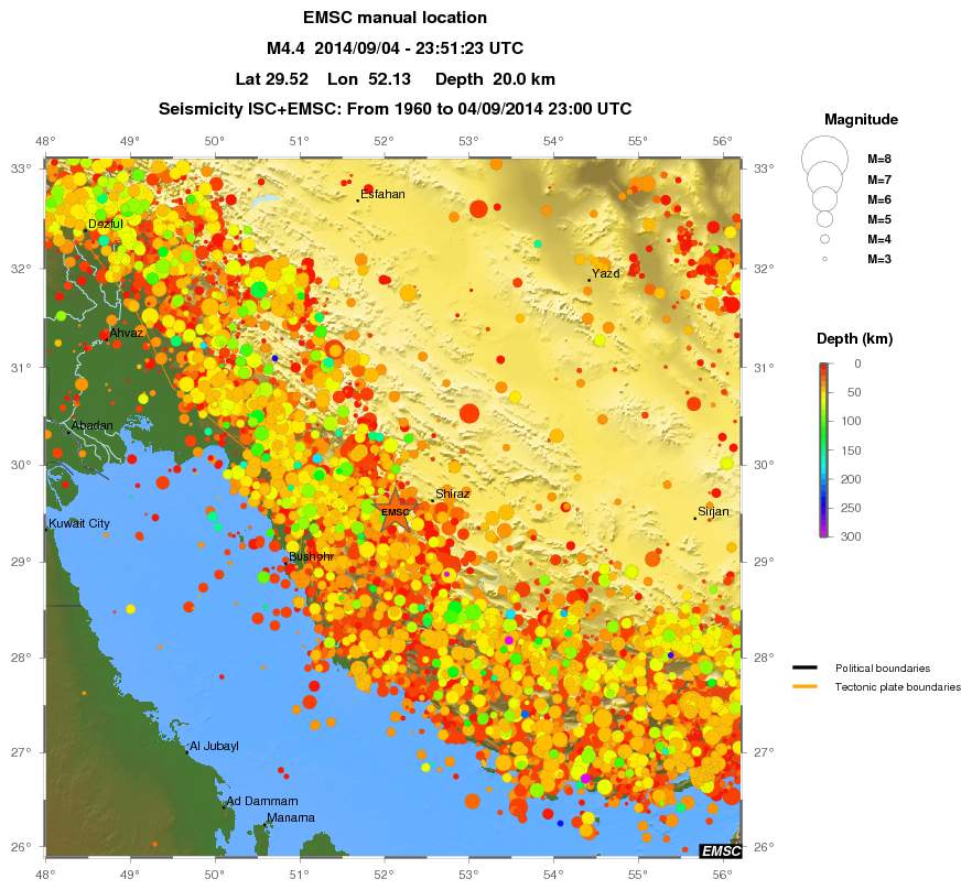 regional depth historical seismicity