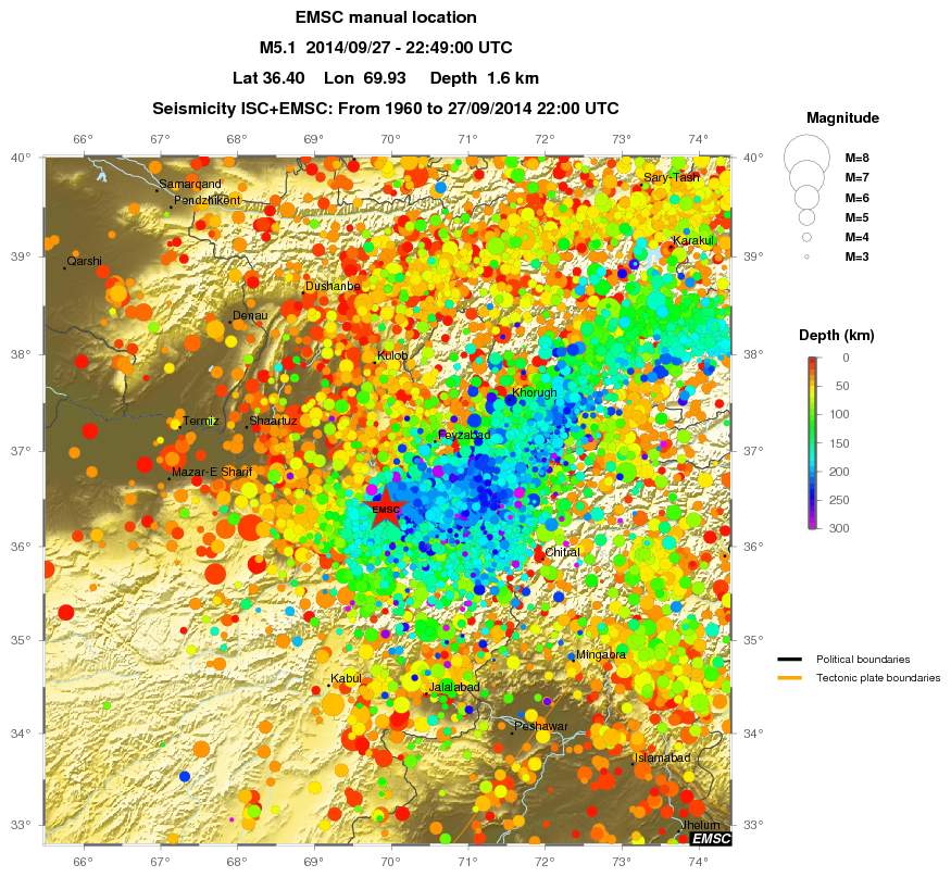regional depth historical seismicity