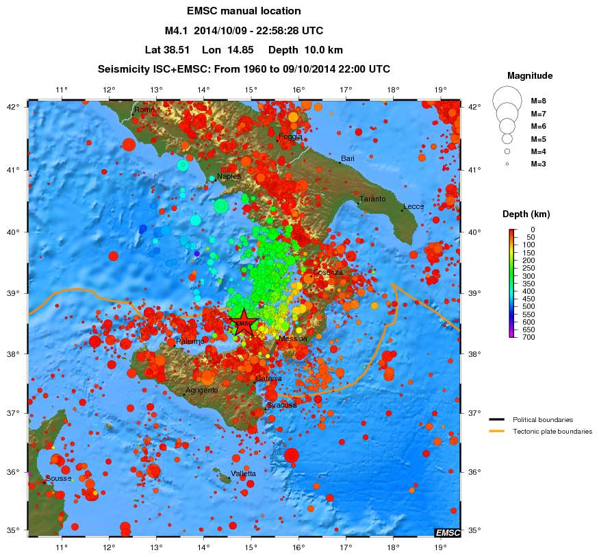 regional depth historical seismicity